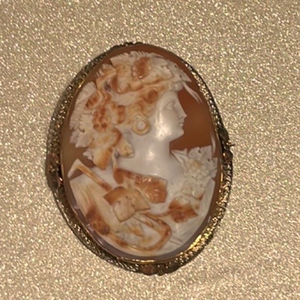 Classic Shell Cameo Brooch in Brown and Cream